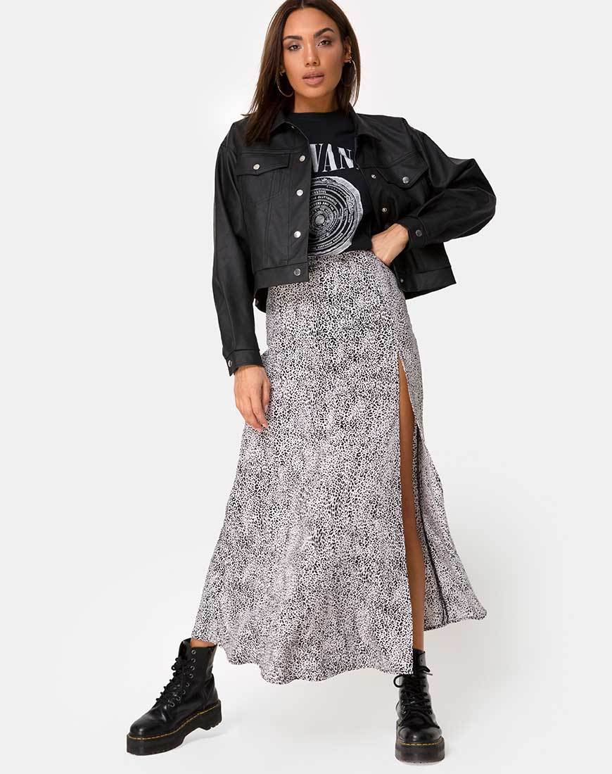Image of Shayk Midi Skirt in Leo Spot Black and White