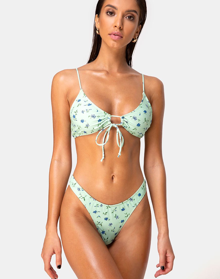 Image of Shell Top Bikini in Ditsy Petal Pastel Lime
