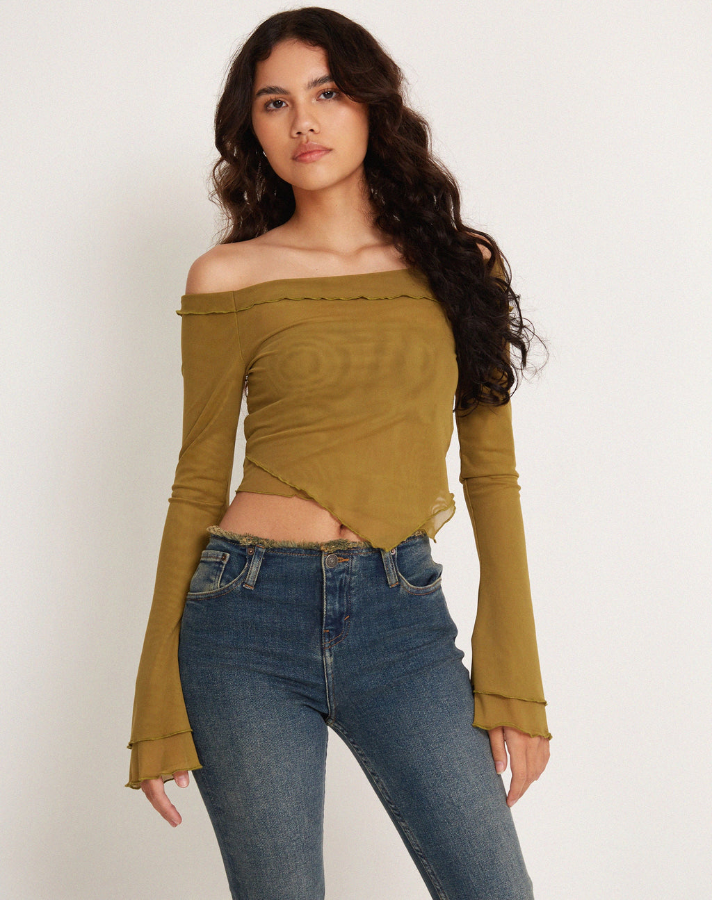 Shenly Bardot Top in Green Moss