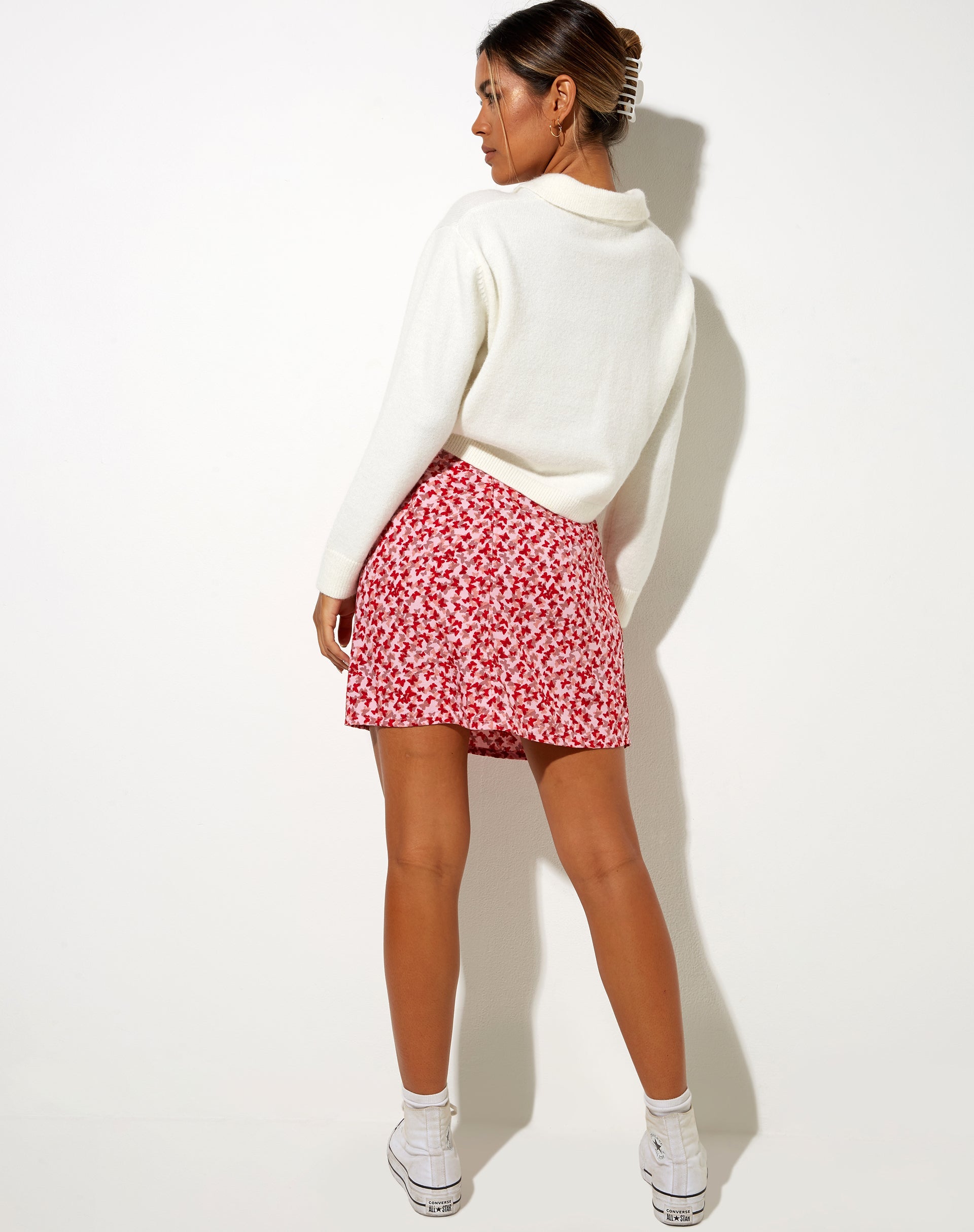 Image of Sheny Mini Skirt in Ditsy Butterfly Peach and Red