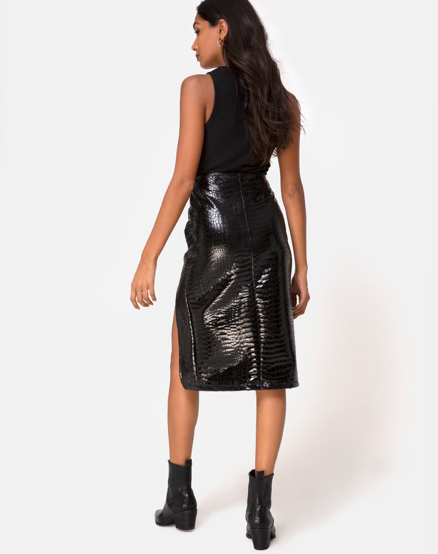 Image of Sika Midi Skirt in PU Croco Black