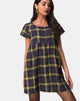 Image of Skibbie Dress In Plain Brown Yellow Check