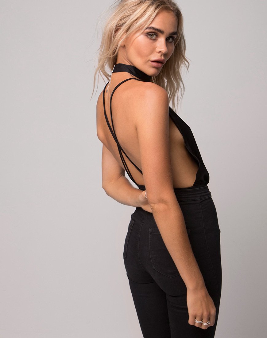 Image of Sloan Plunge Bodice in Satin Black