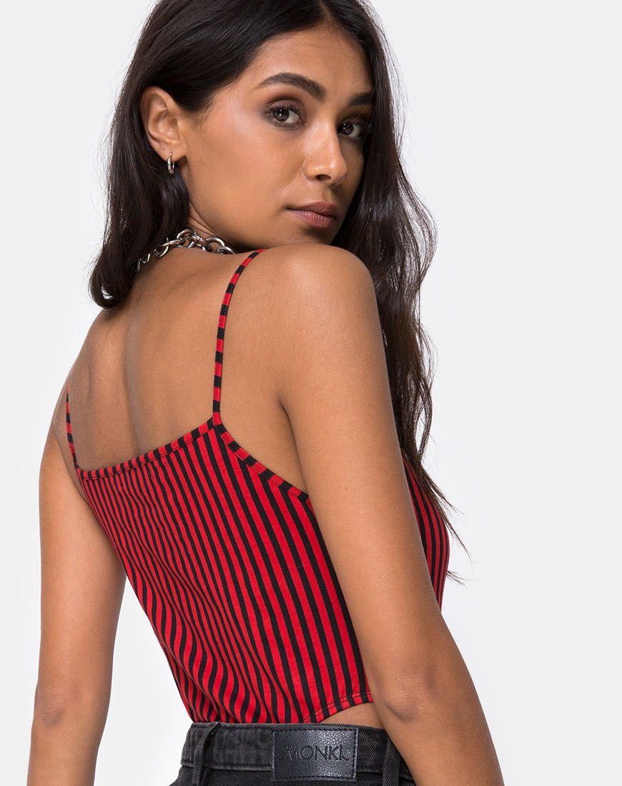 Solemo Bodice in Mini Stripe Red and Black