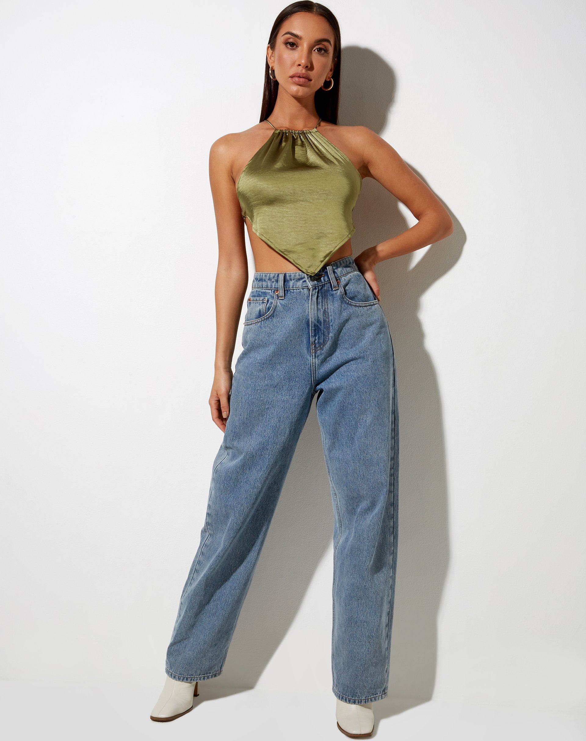 Image of Spence Top in Satin Olive Green