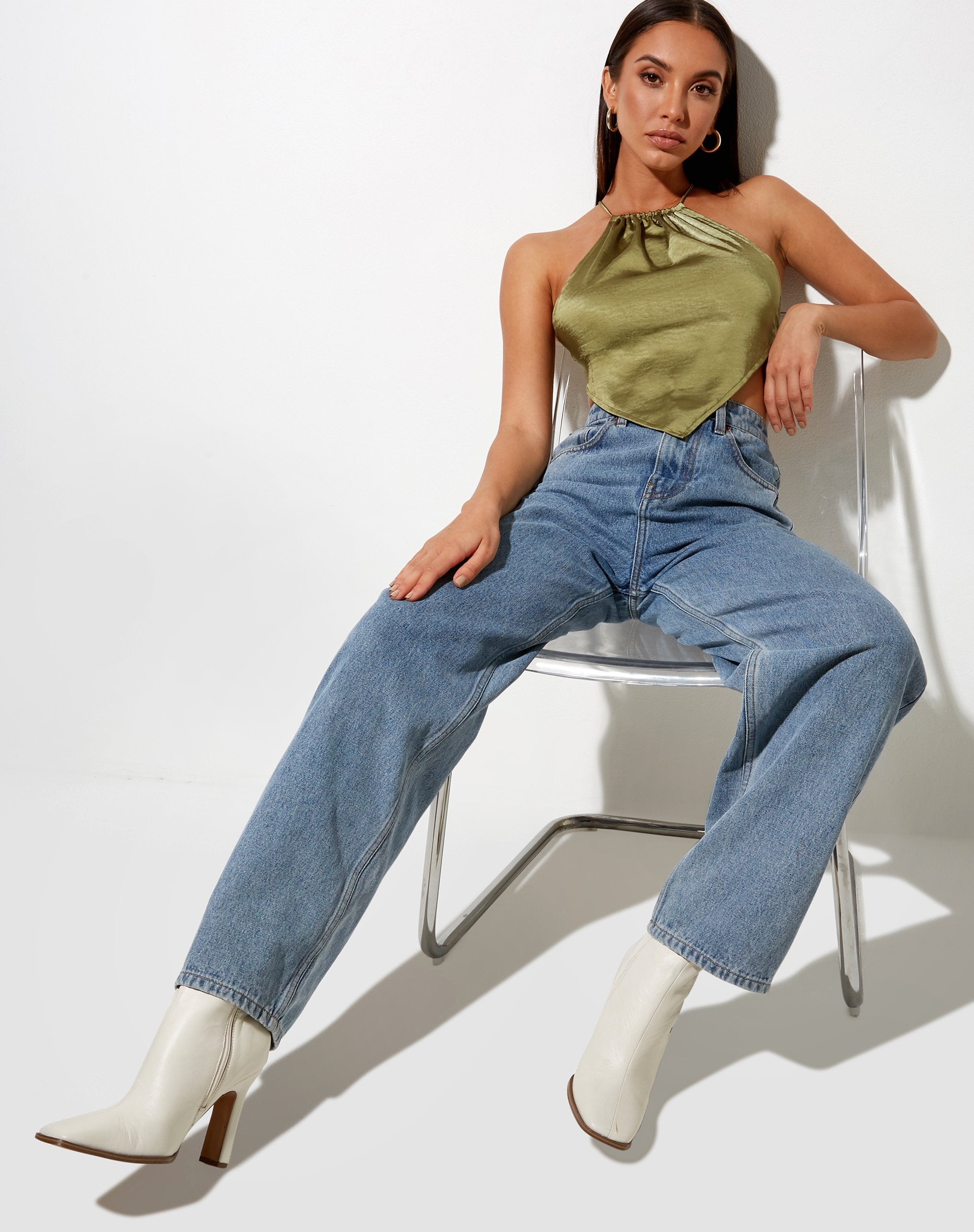Image of Spence Top in Satin Olive Green