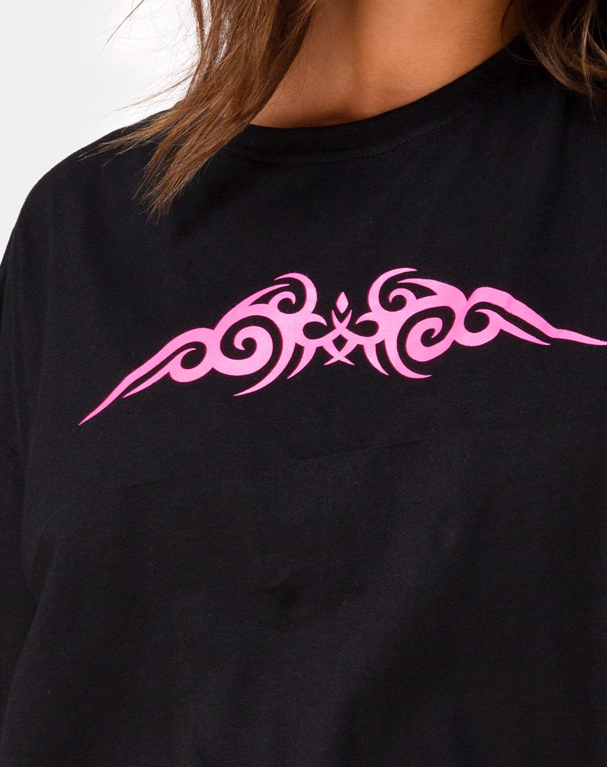 Image of Sunny Kiss Oversize Tee in Black with Pink Tribal