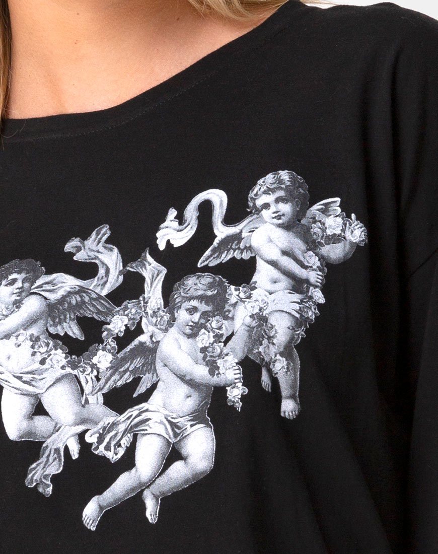 Image of Sunny Kiss Tee in Black with Cherub
