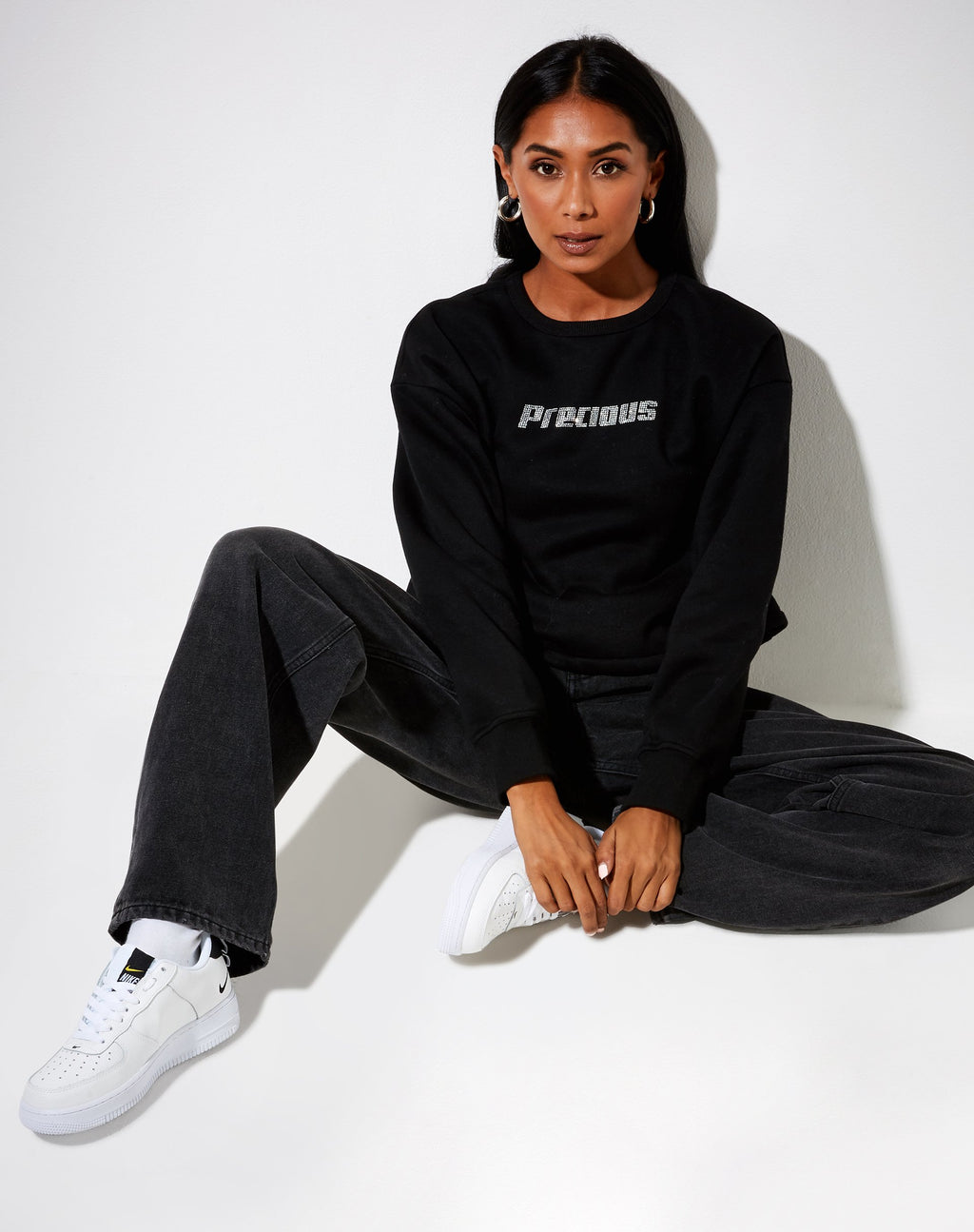Glora Sweatshirt in Black 'Precious' Hotfix