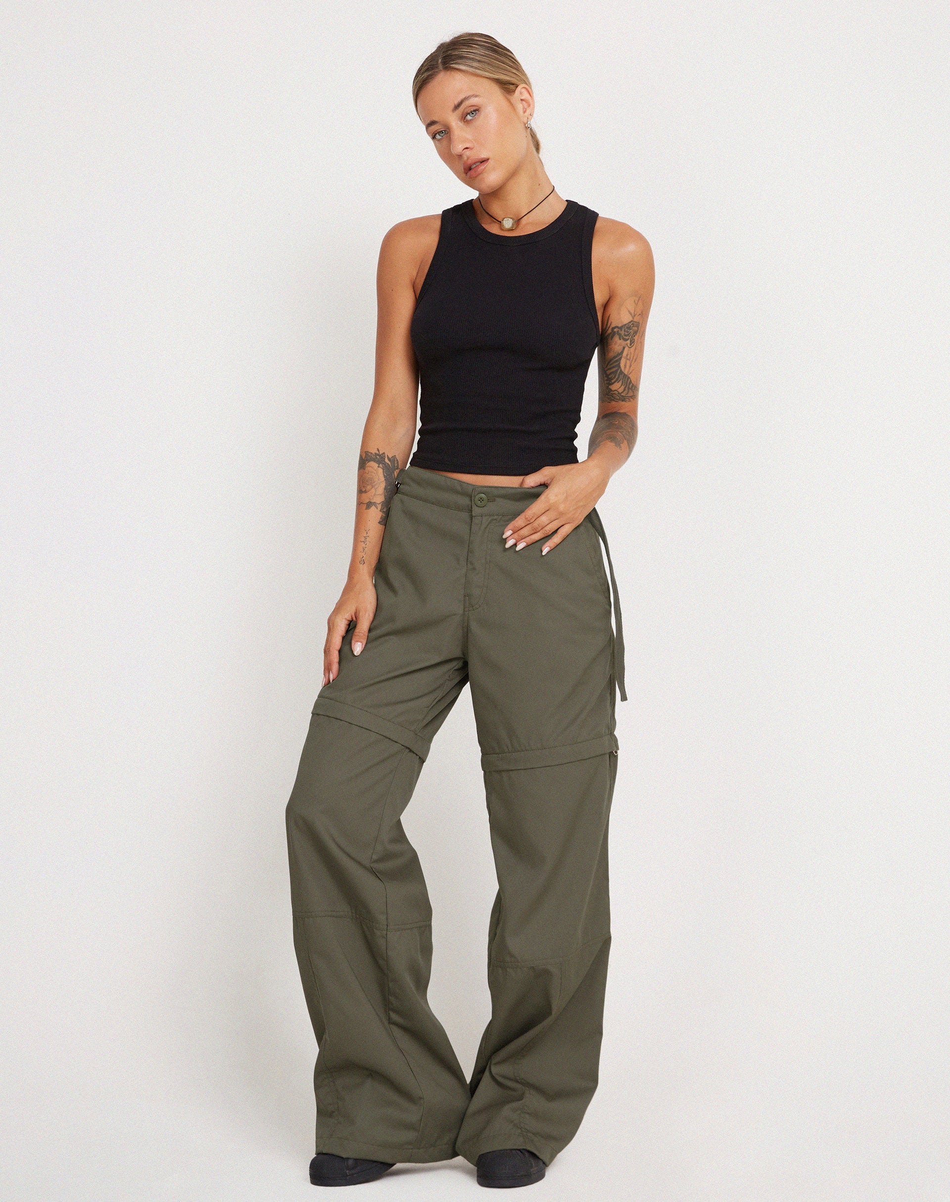image of Tansy Wide Leg Cargo Trouser in Stone Green