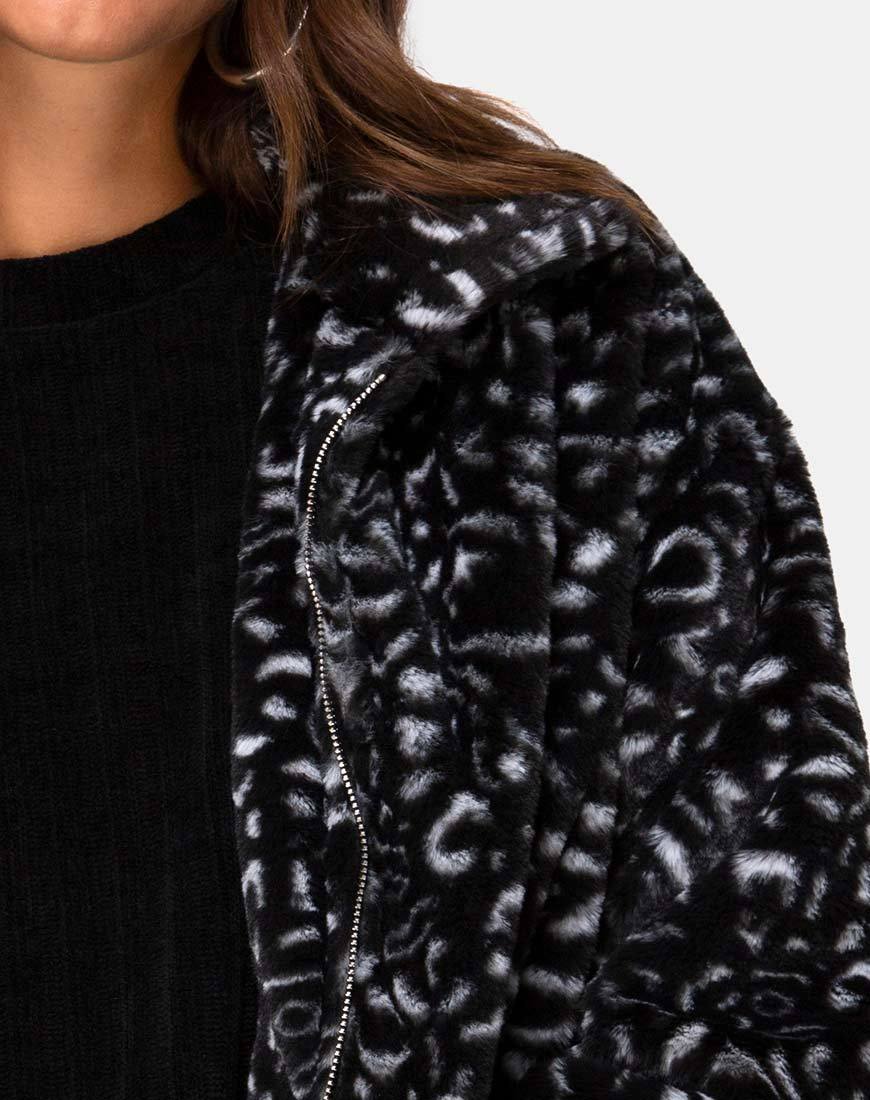 Image of Teddy Bear Fur Coat in Black Leopard