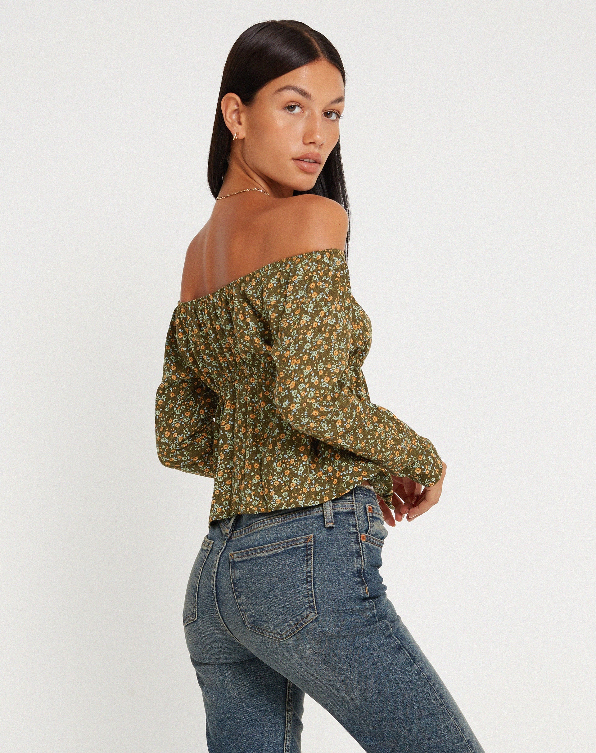 image of THENA TOP GRUNGEY FLORAL KHAKI