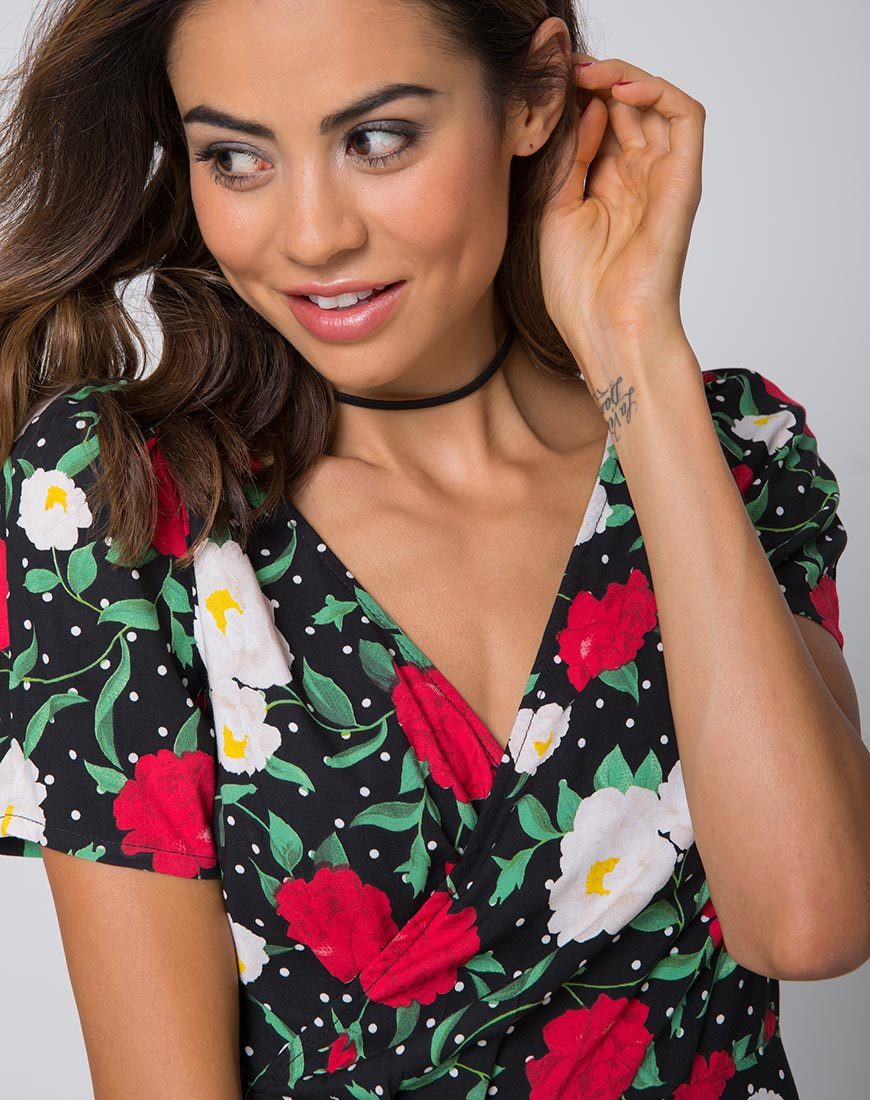 Image of Shaab Skater Dress in Polka Rose Black