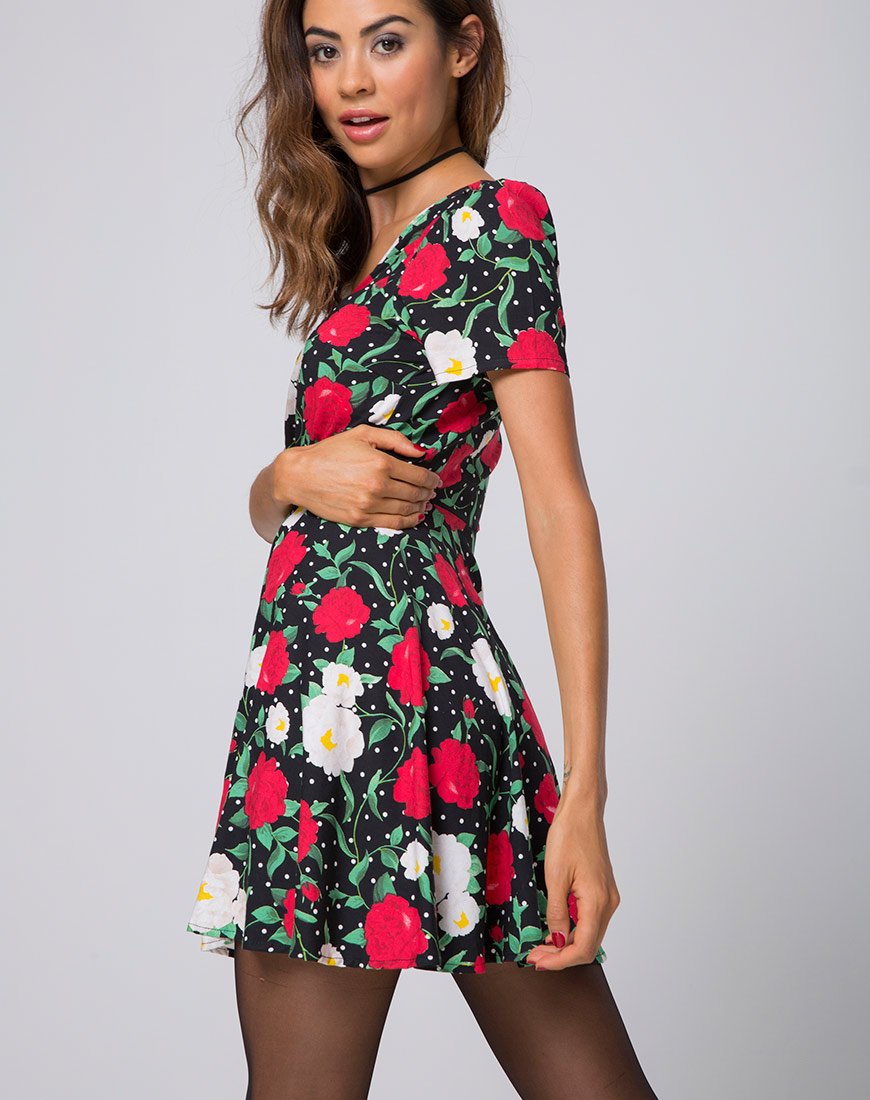Image of Shaab Skater Dress in Polka Rose Black