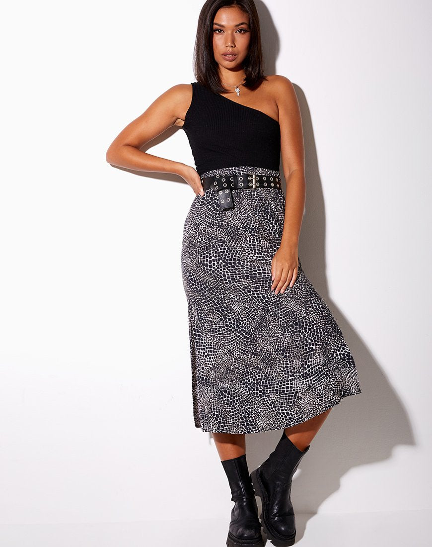 Image of Tindra Midi Skirt in Abstract Croc Black