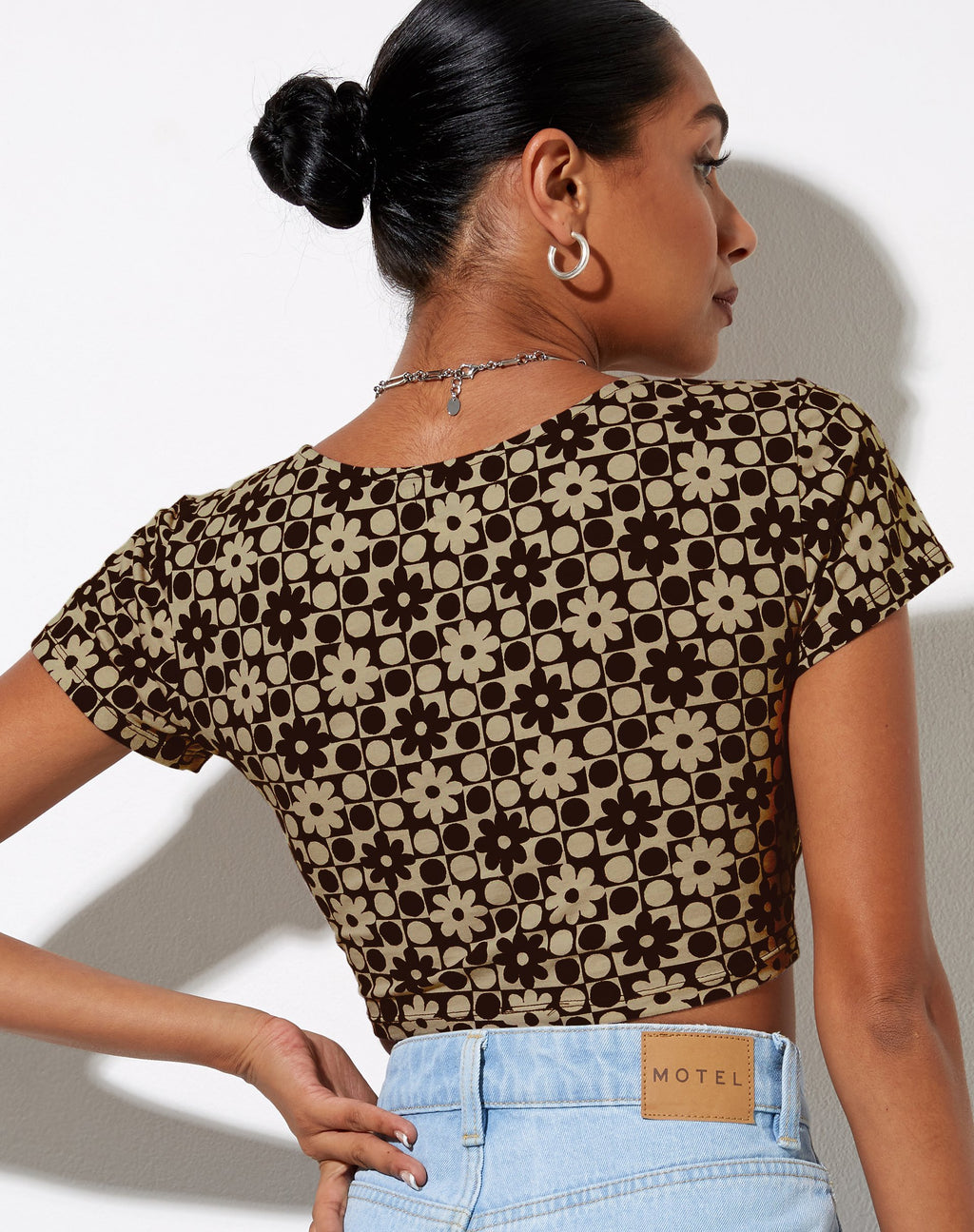 Tindy Crop Top in Patchwork Daisy Brown