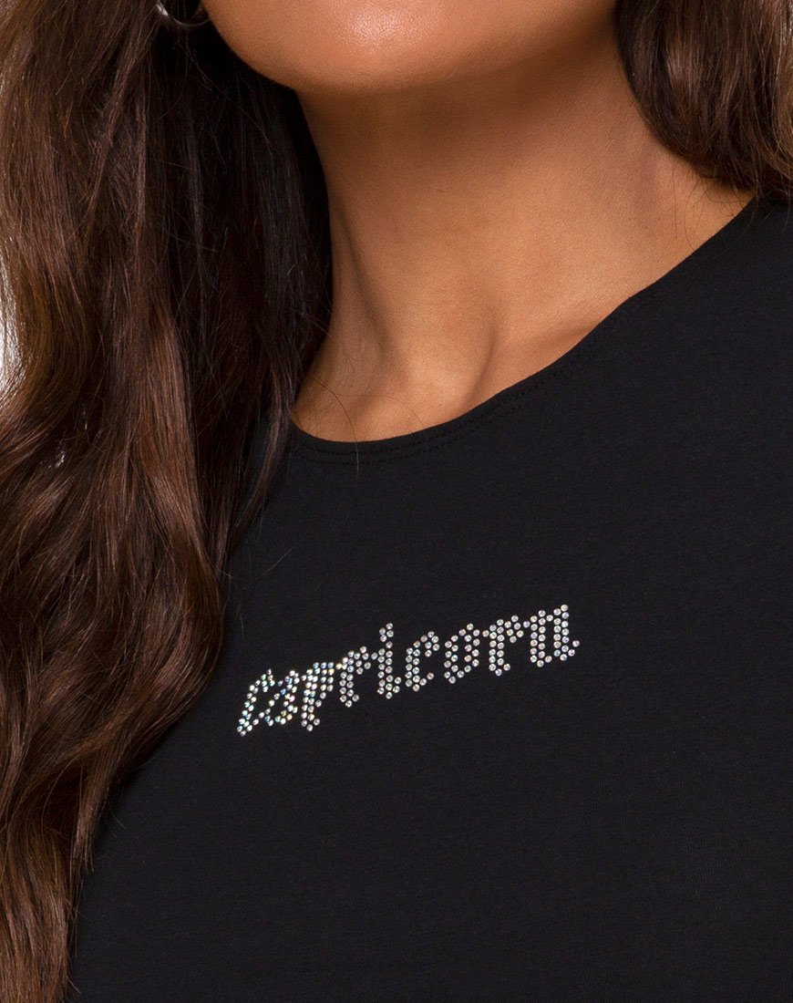Image of Tiney Crop Top Tee in Black Capricorn Diamante by Motel