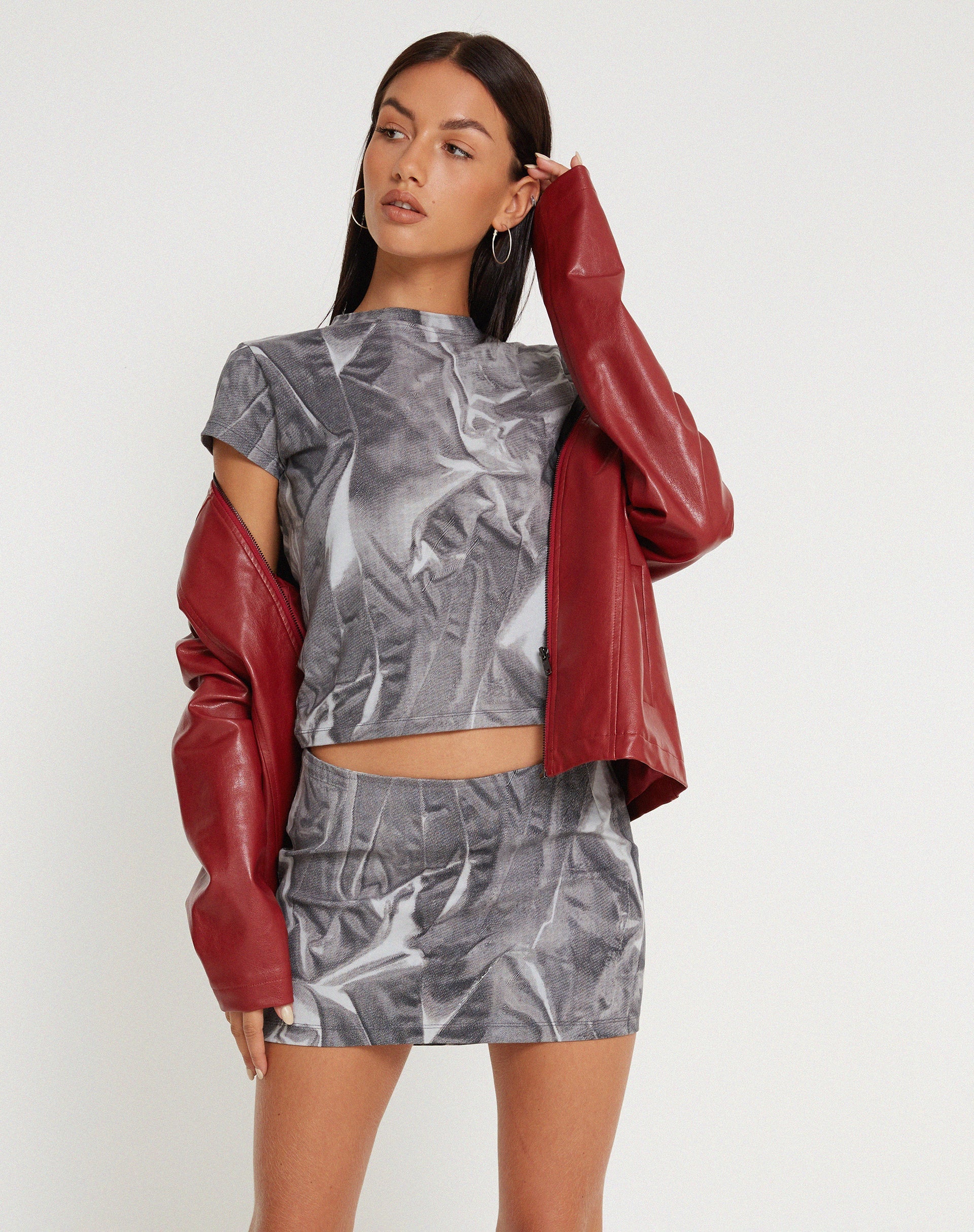 image of Tiona Cropped Tee in Dystopian Crease Grey