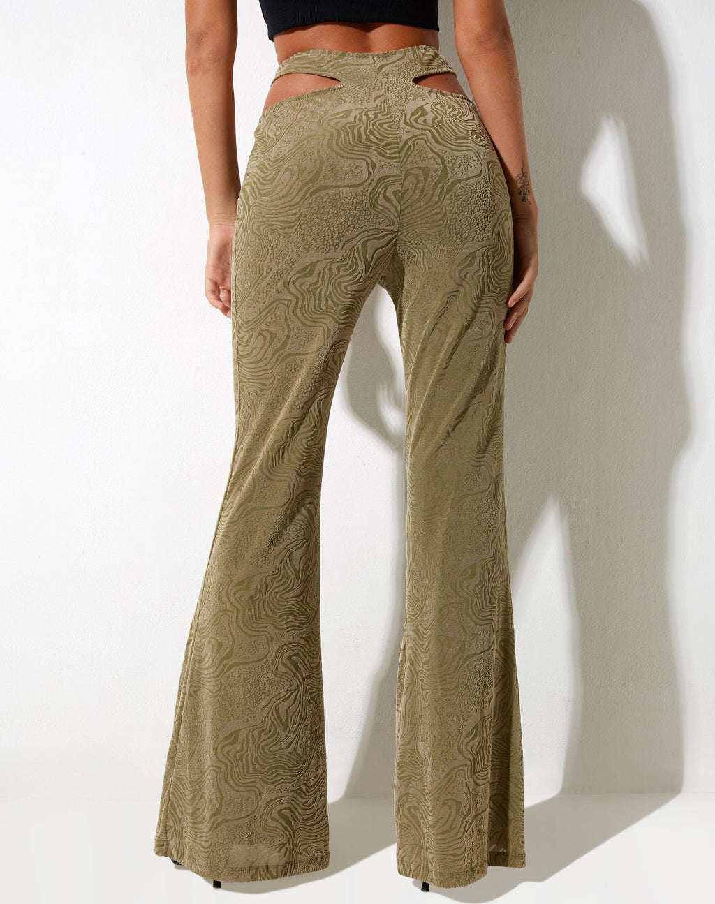 Tuleen Flare Trouser in Mixed Animal Flock Olive