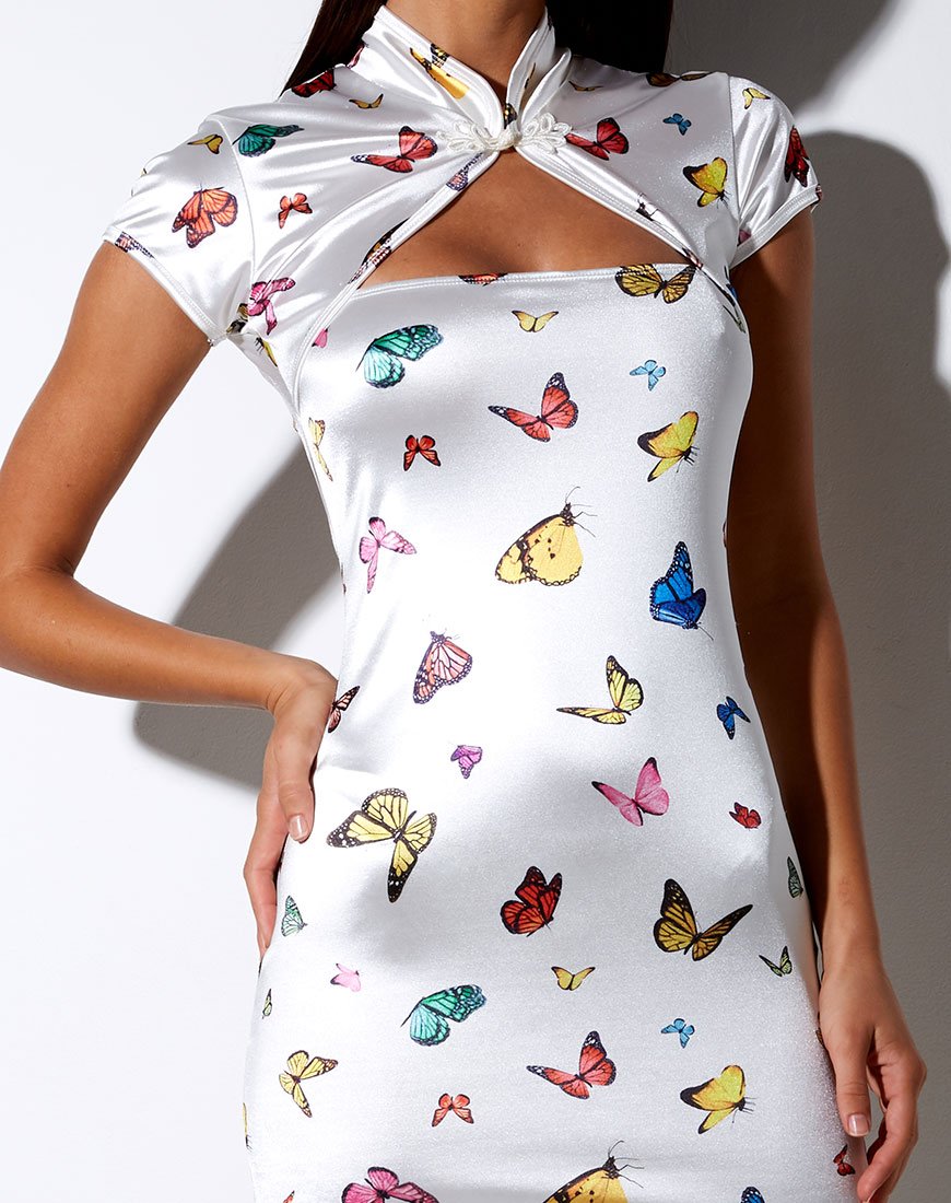 Image of Tuli Bodycon Dress in Cream Butterfly