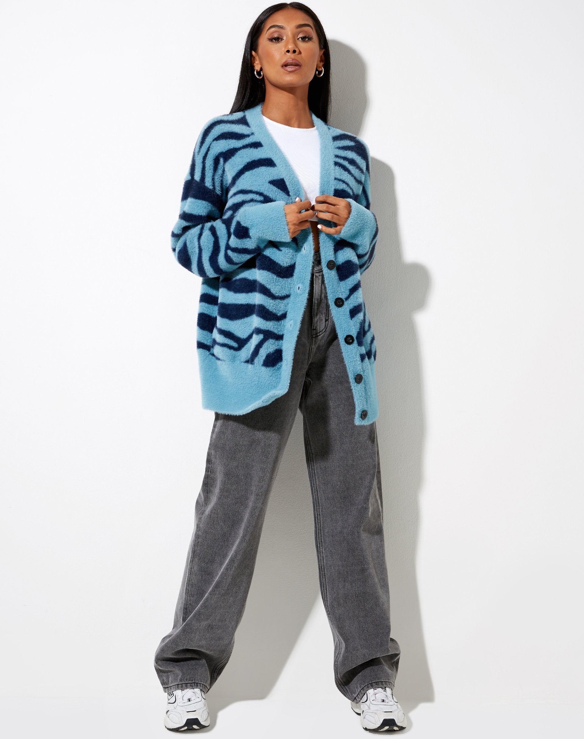 Image of Uriela Cardi in Knit Zebra Blue and Navy