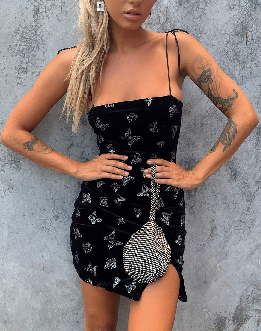 Verso Dress in Black with Glitter Butterfly
