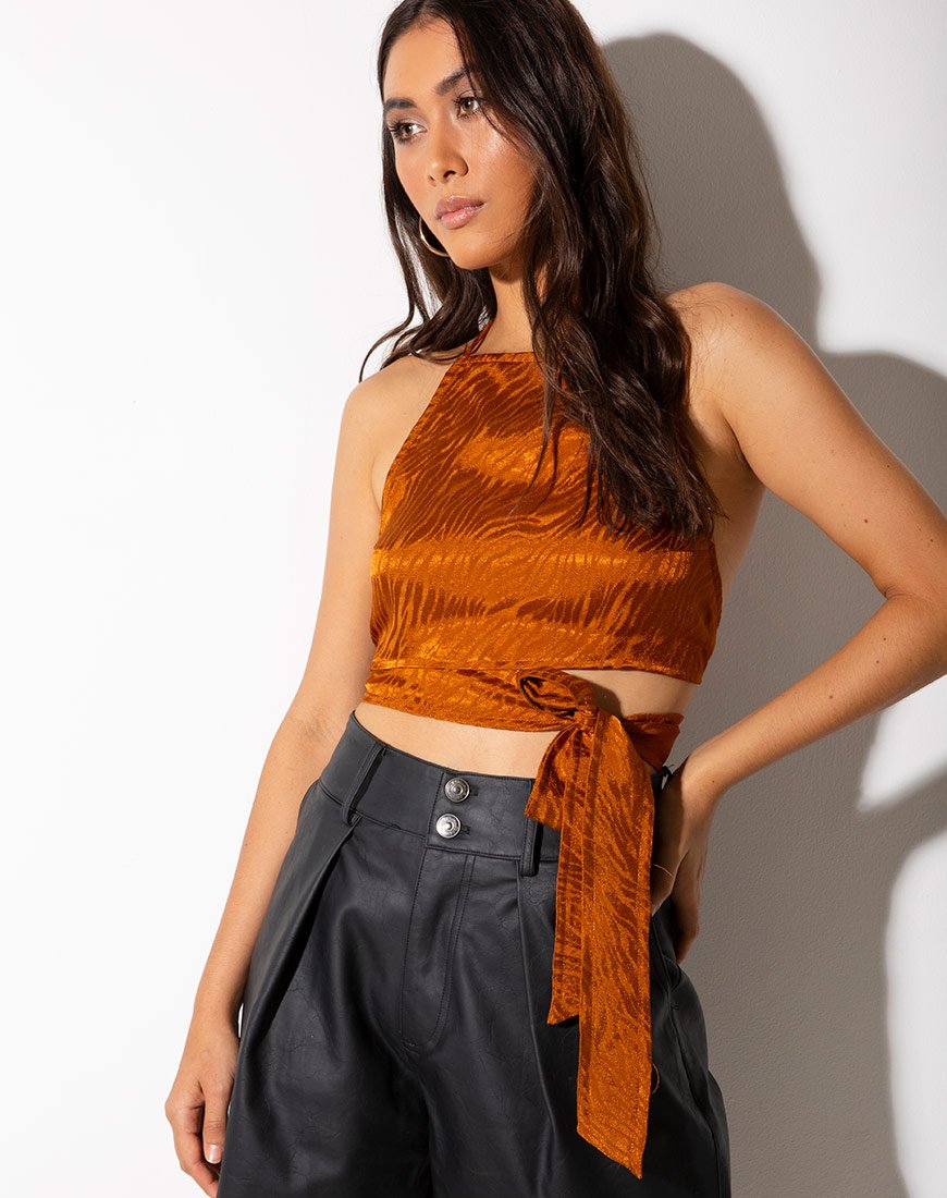 Image of Vhan Crop Top in Satin Zebra Golden Coral