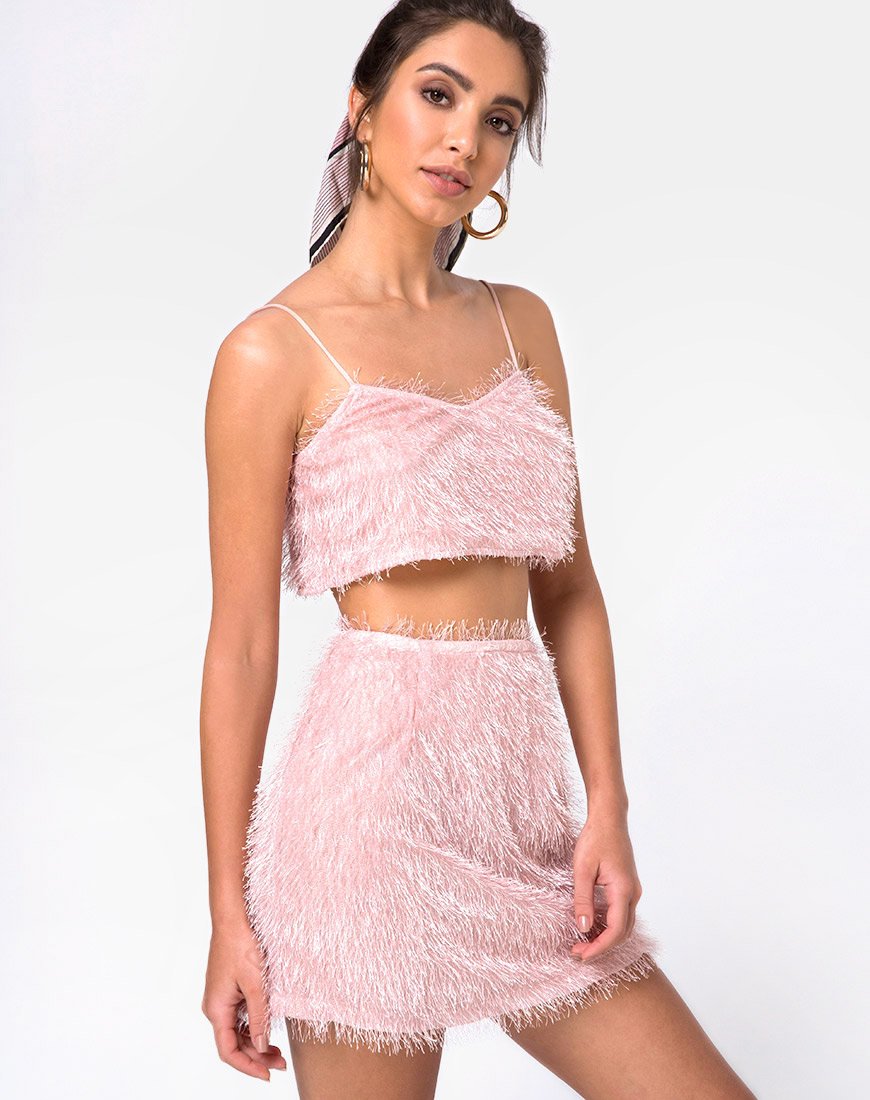 Weaver High Waist Skirt in Fringe Sugar Pink