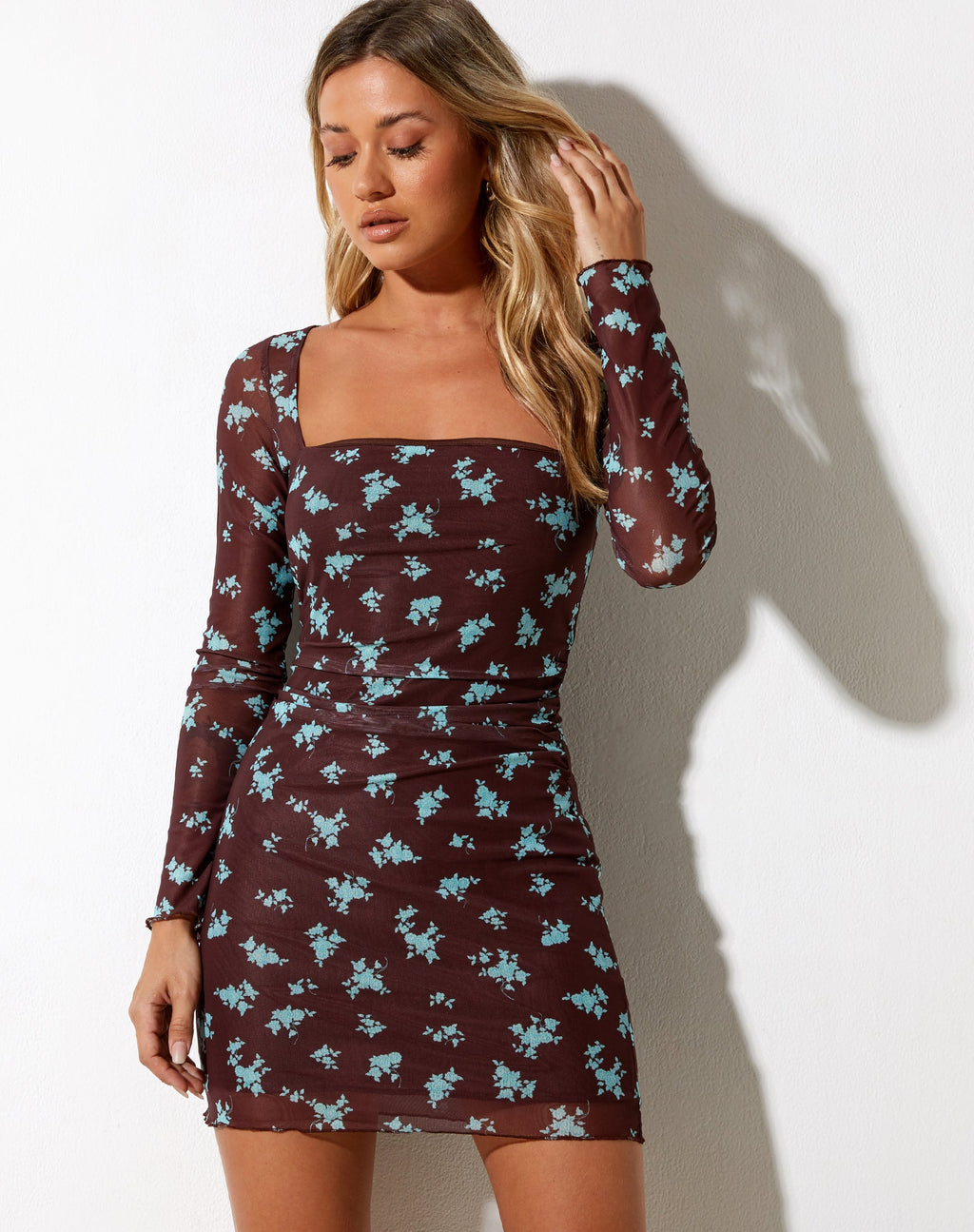 Wilem Mini Dress Femme Floral Blue and Brown