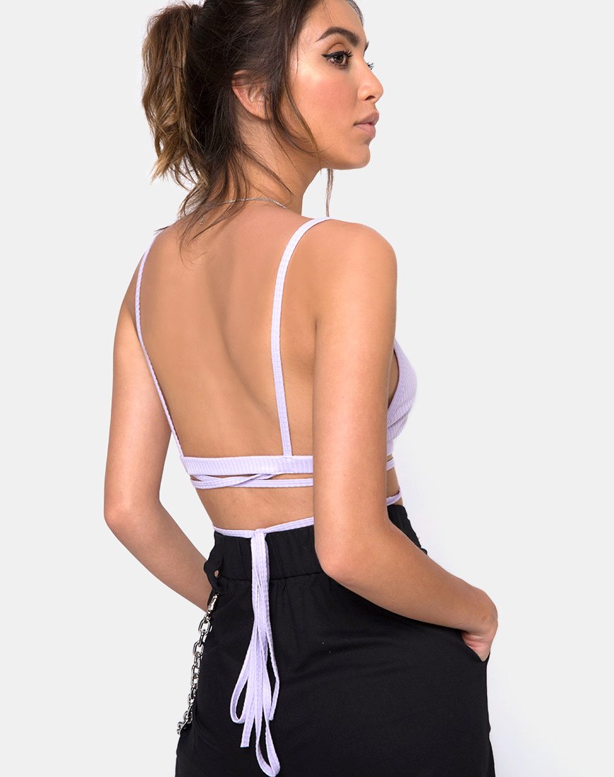 Image of Wrap Around Bralet in Rib Lilac