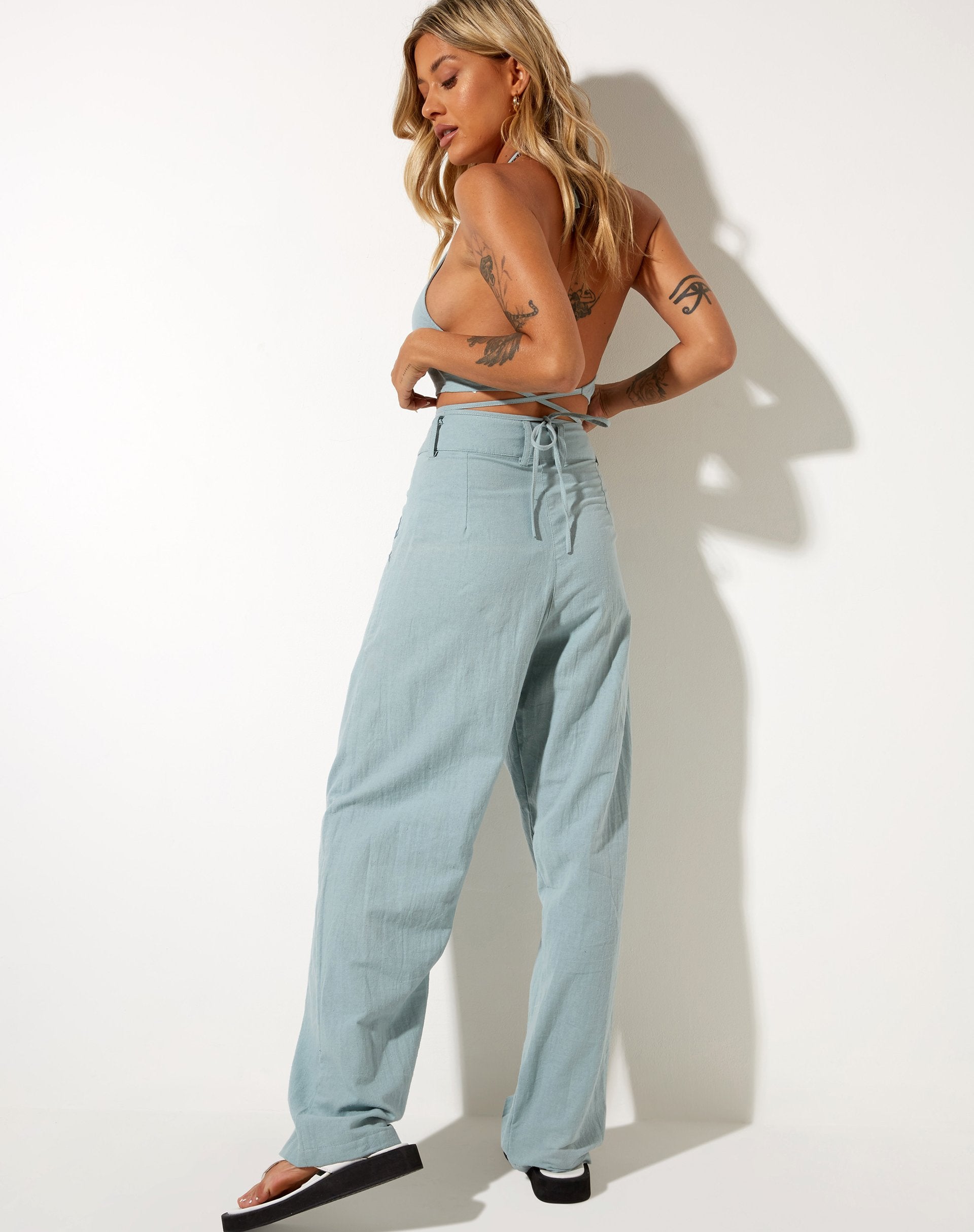 Image of Lakusa Wide Leg Trouser in Rami Blue Surf