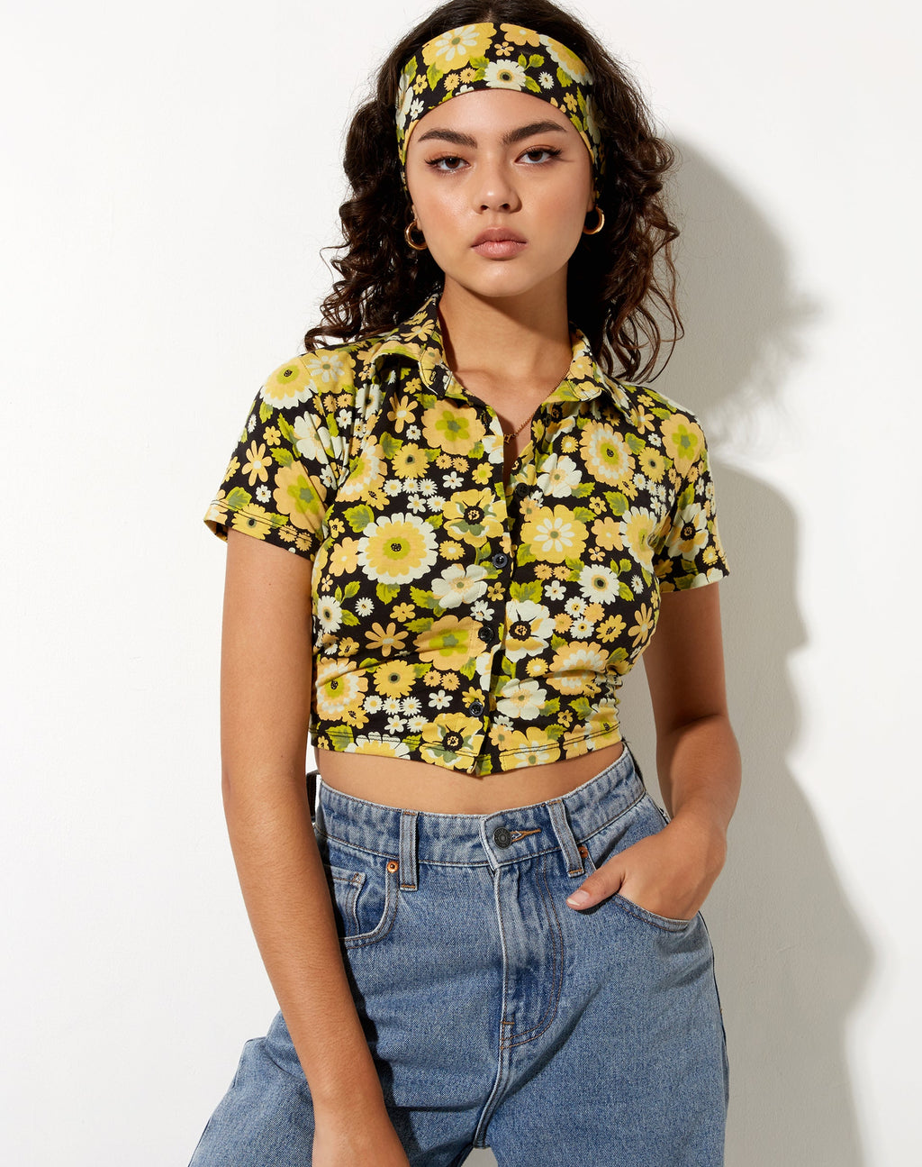 Wuma Cropped Shirt in Retro Floral