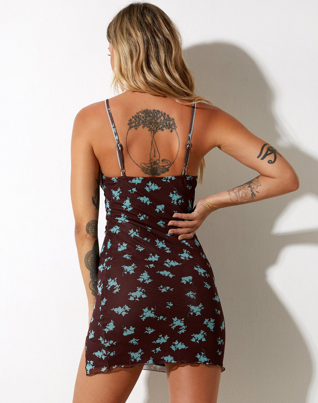 Yakinta Mini Dress in Femme Floral Blue and Brown