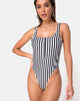 Image of Yelda Plunge Swimsuit in Black and White Stripe