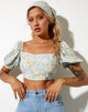 Image of Yuja Crop Top in Washed Out Pastel Floral