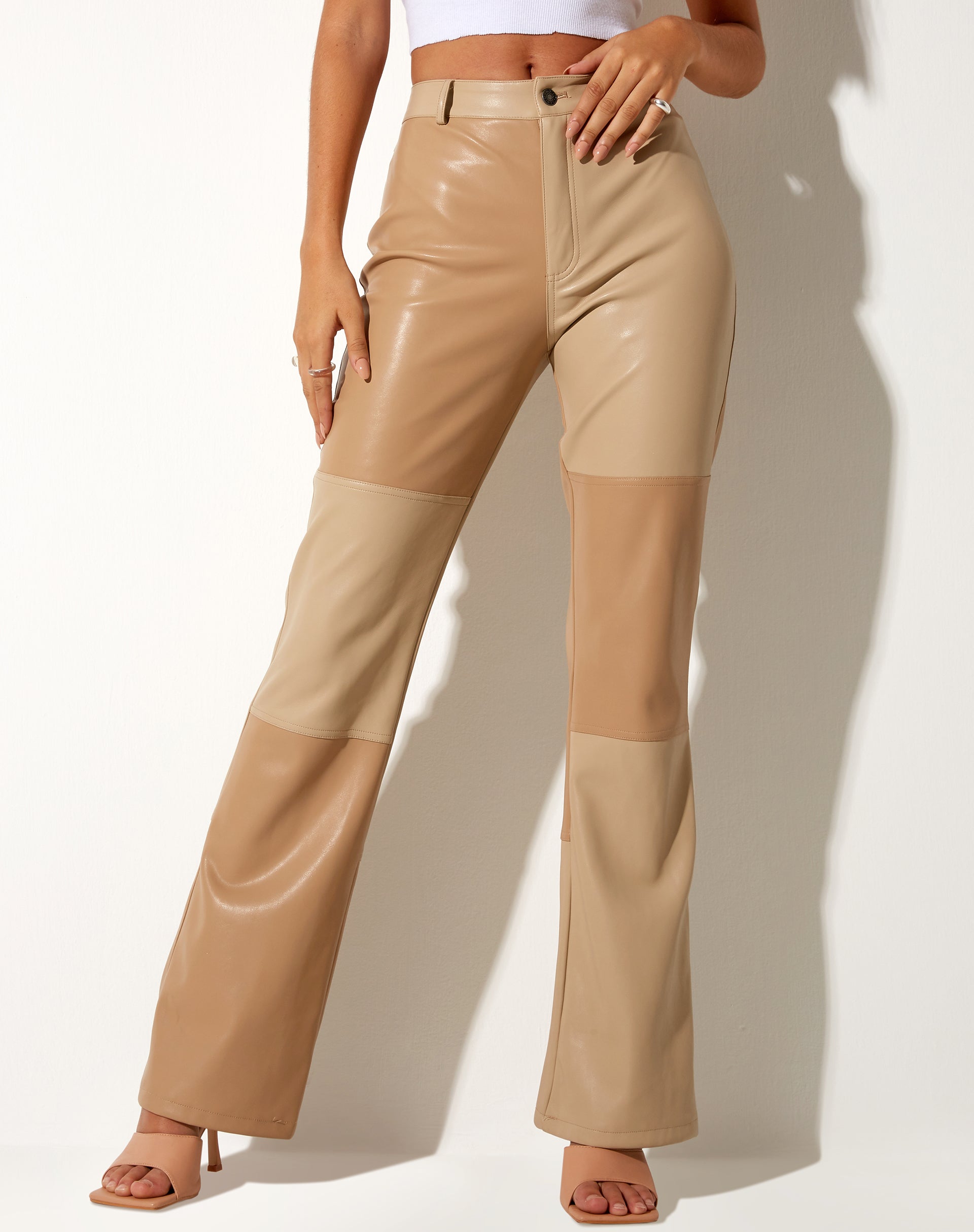 Image of Zabel Flare Trouser in PU Tan Cream