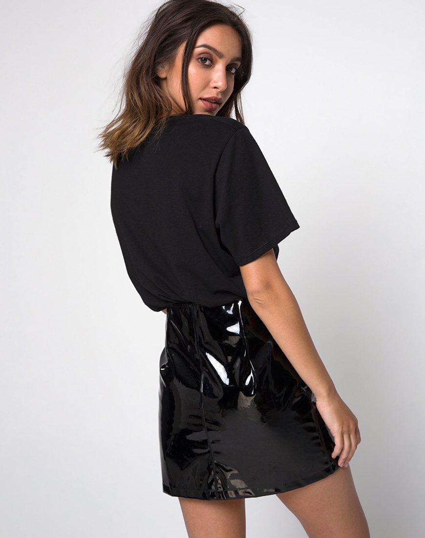 Image of Ring Mini Skirt in PU Shiny Black