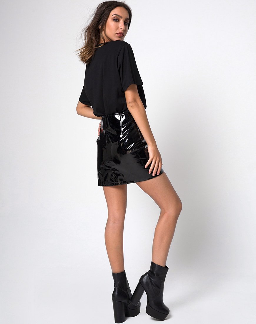 Image of Ring Mini Skirt in PU Shiny Black