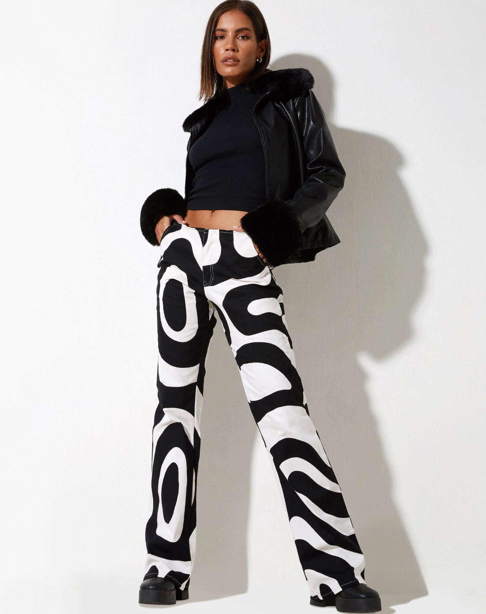 TALLY WEiJL Trousers and Pants  Buy Black  White Zebra Print High Waist  Pants OnlineNykaa Fashion