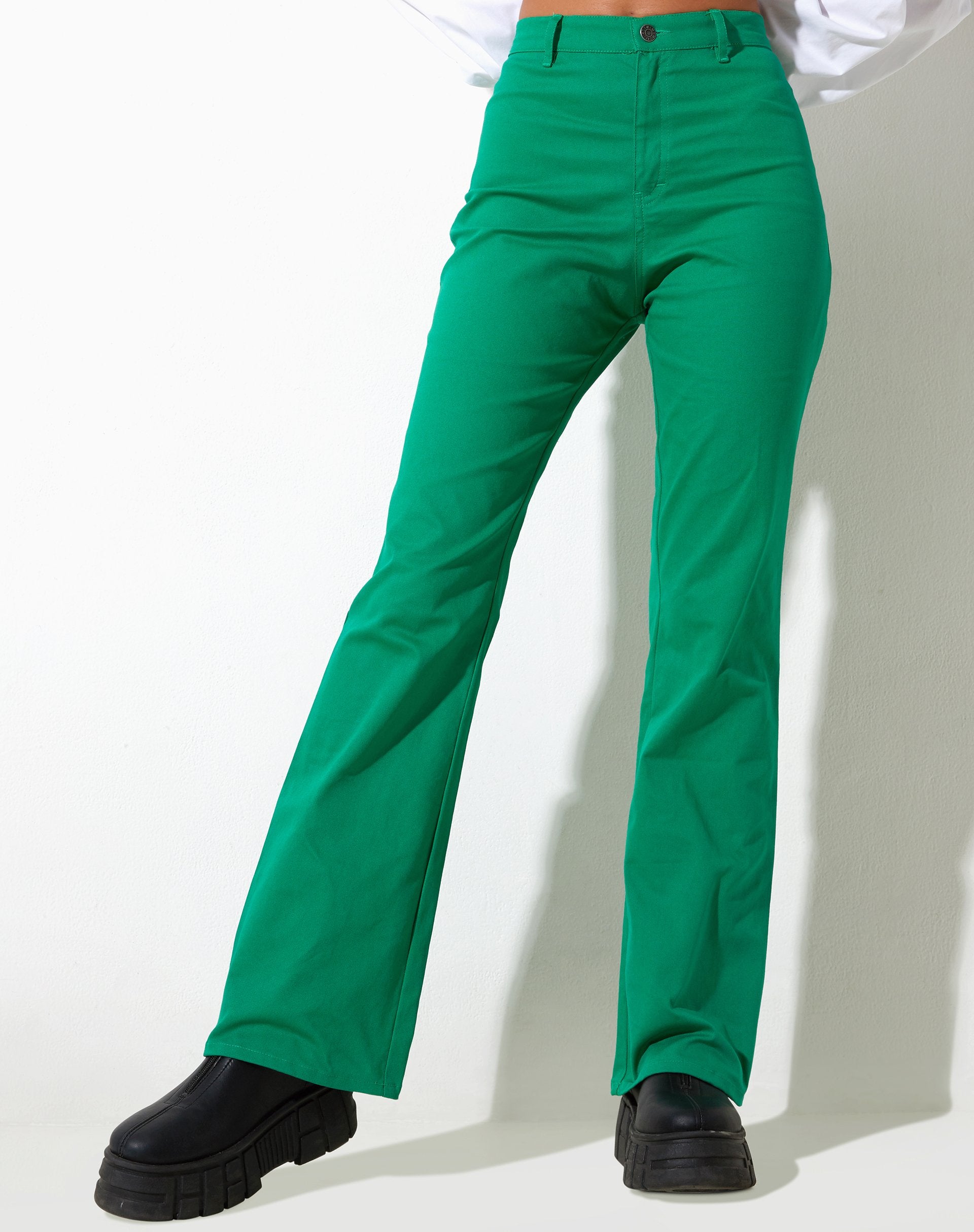 Image of Zoven Flare Trouser in Twill Blush Green
