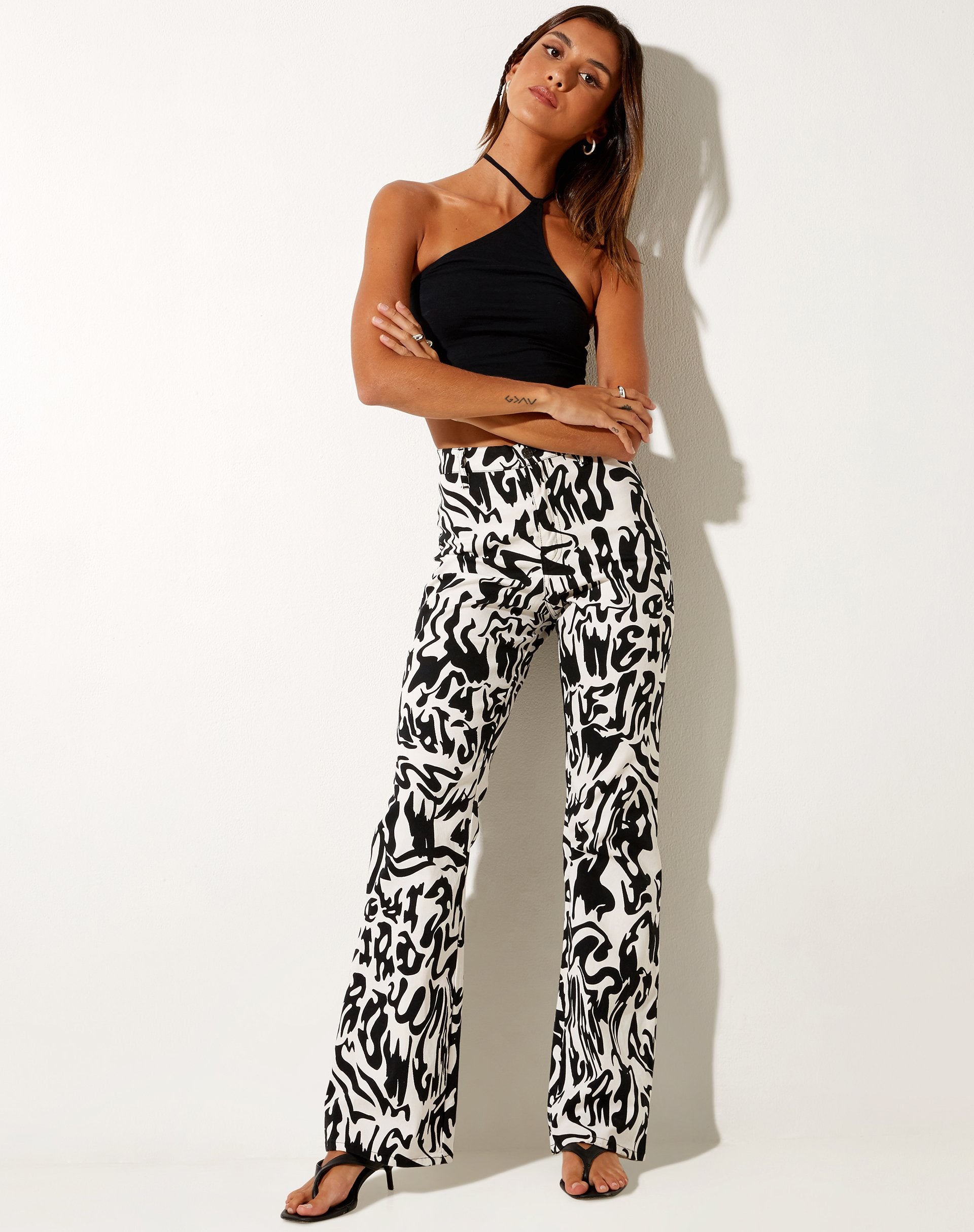 Image of Zoven Flare Trouser in Wrapped Gothic Large Black and White