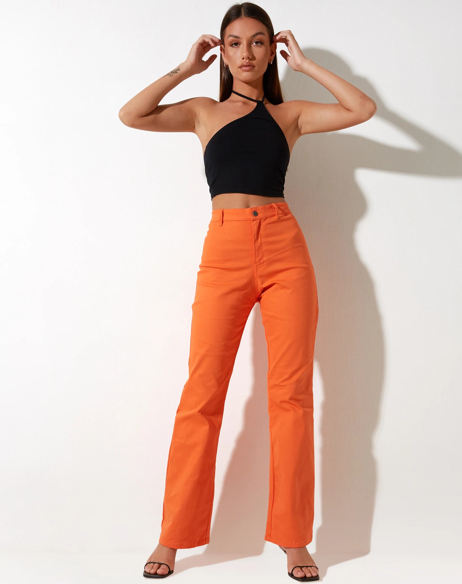 Image of Zoven Flare Trouser in Twill Coral Rose