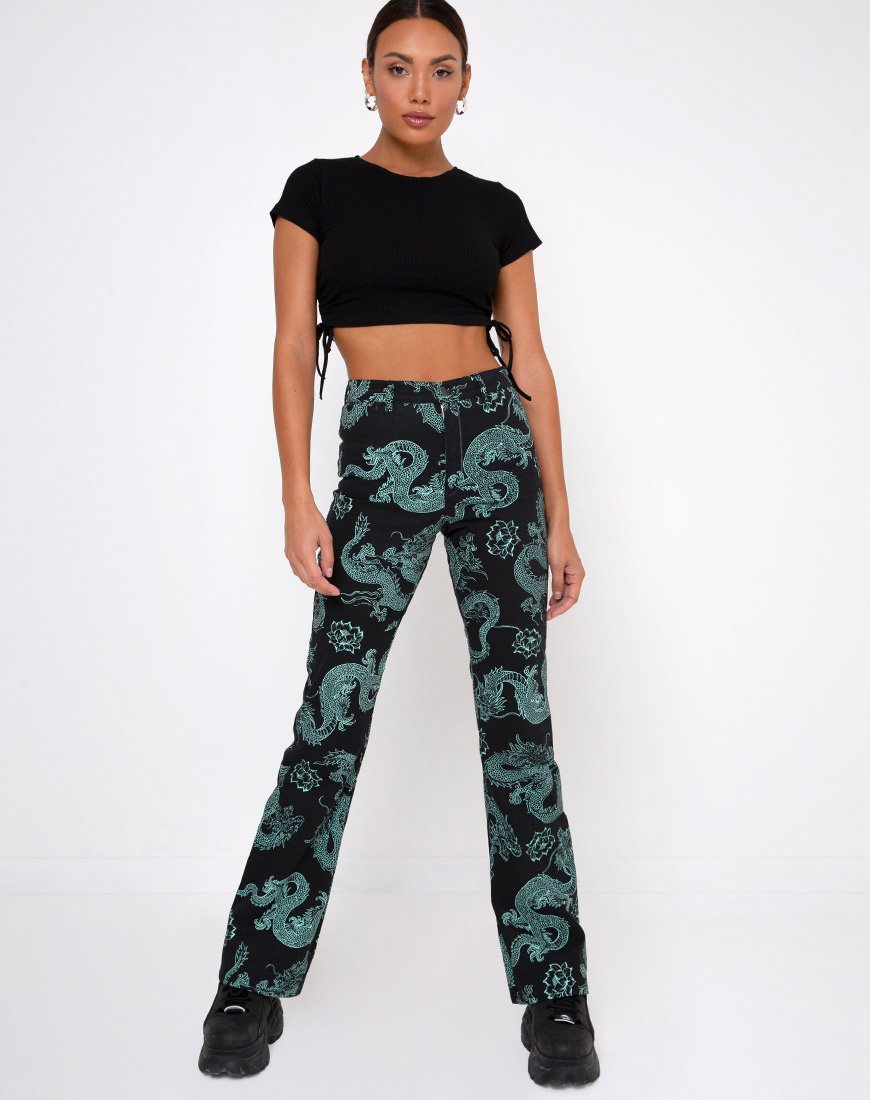 Image of Zoven Trouser in Dragon Flower Black and Mint