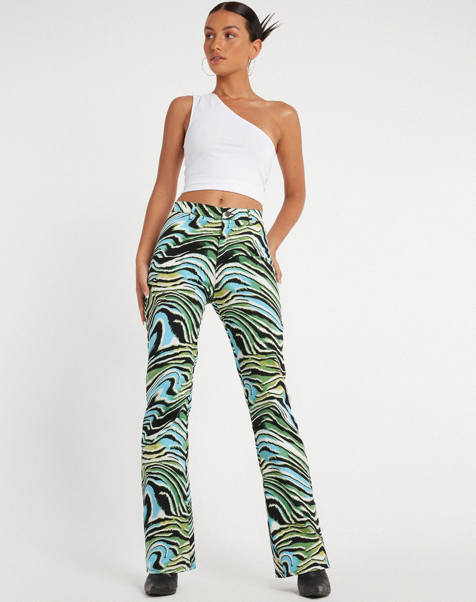 image of Zoven Flare Trouser in Warped Zebra Blue