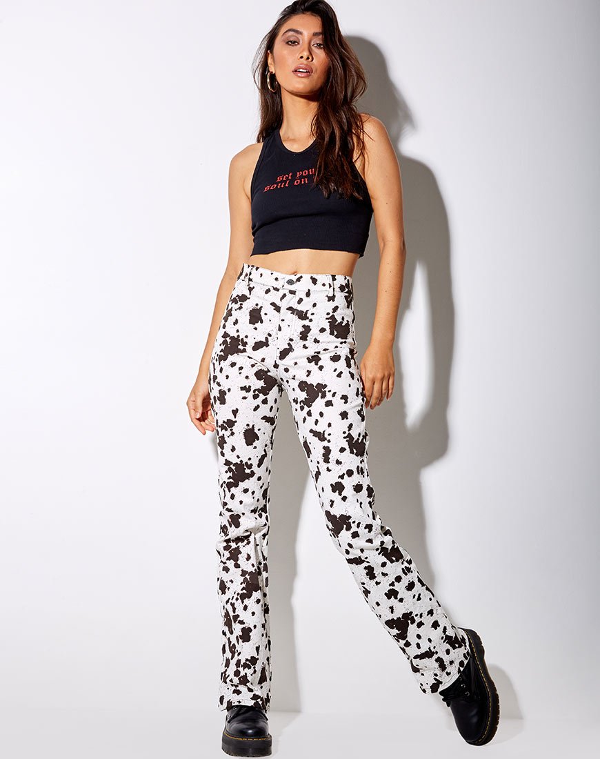 Image of Zoven Flare Trouser in Mini Cow Black and White