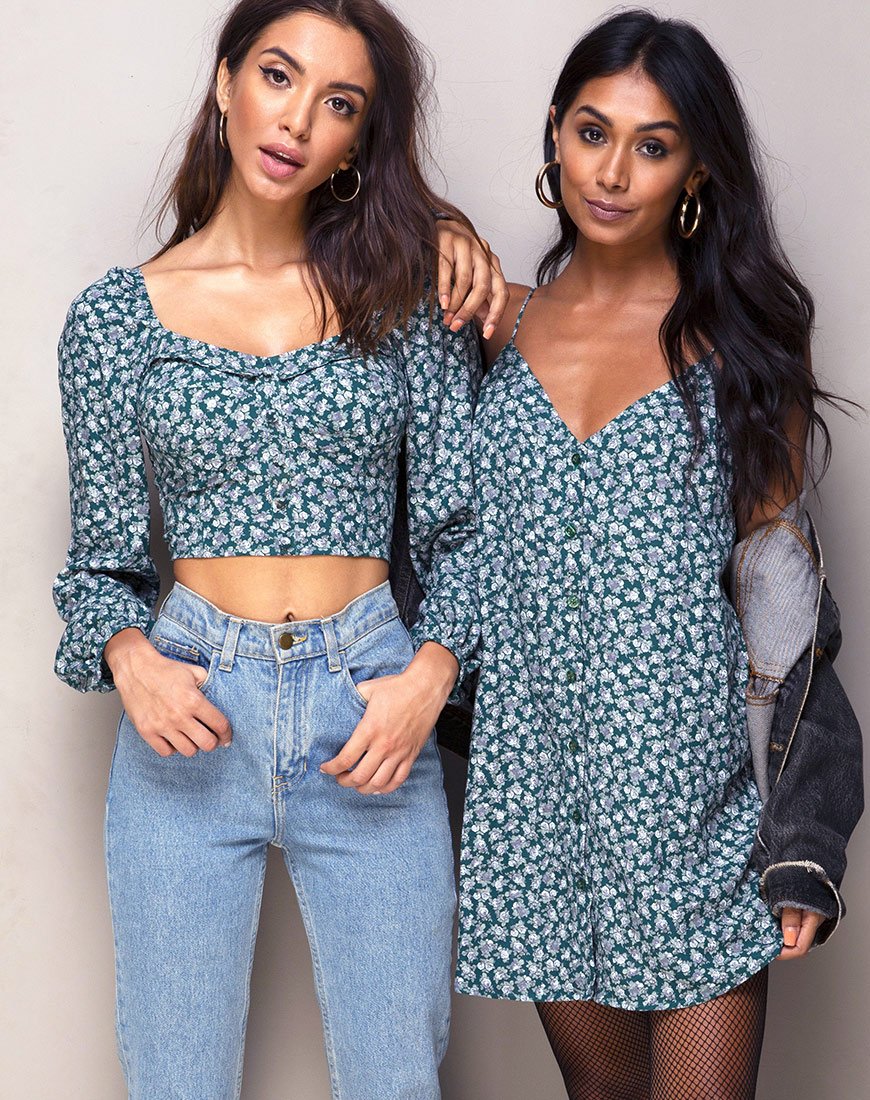 Image of Sanna Slip Dress in Floral Bloom Green