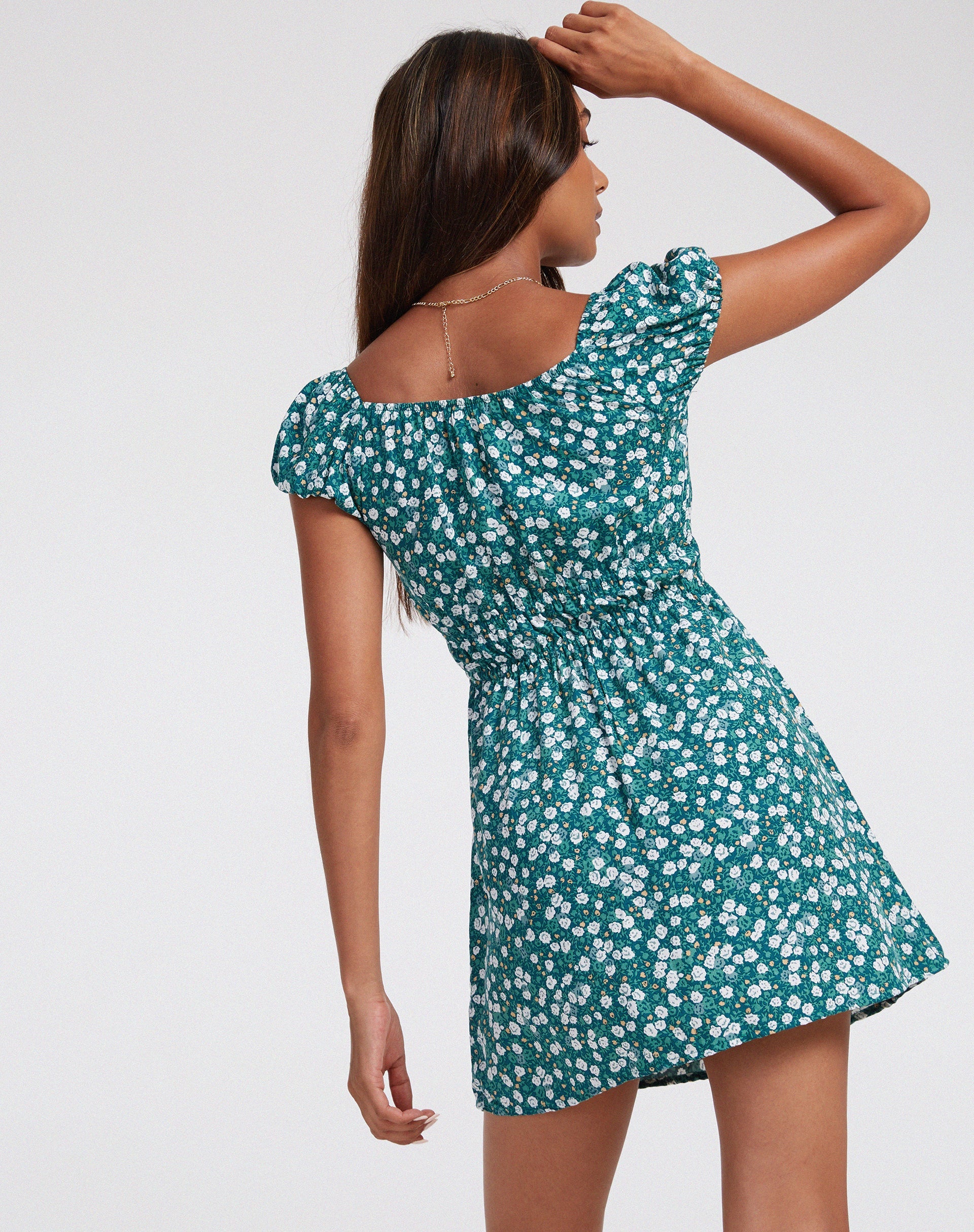 Green floral short clearance dress