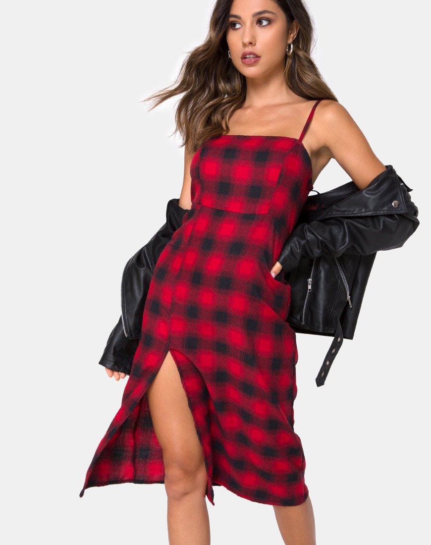 Image of Kaoya Dress in Plaid Red and Black