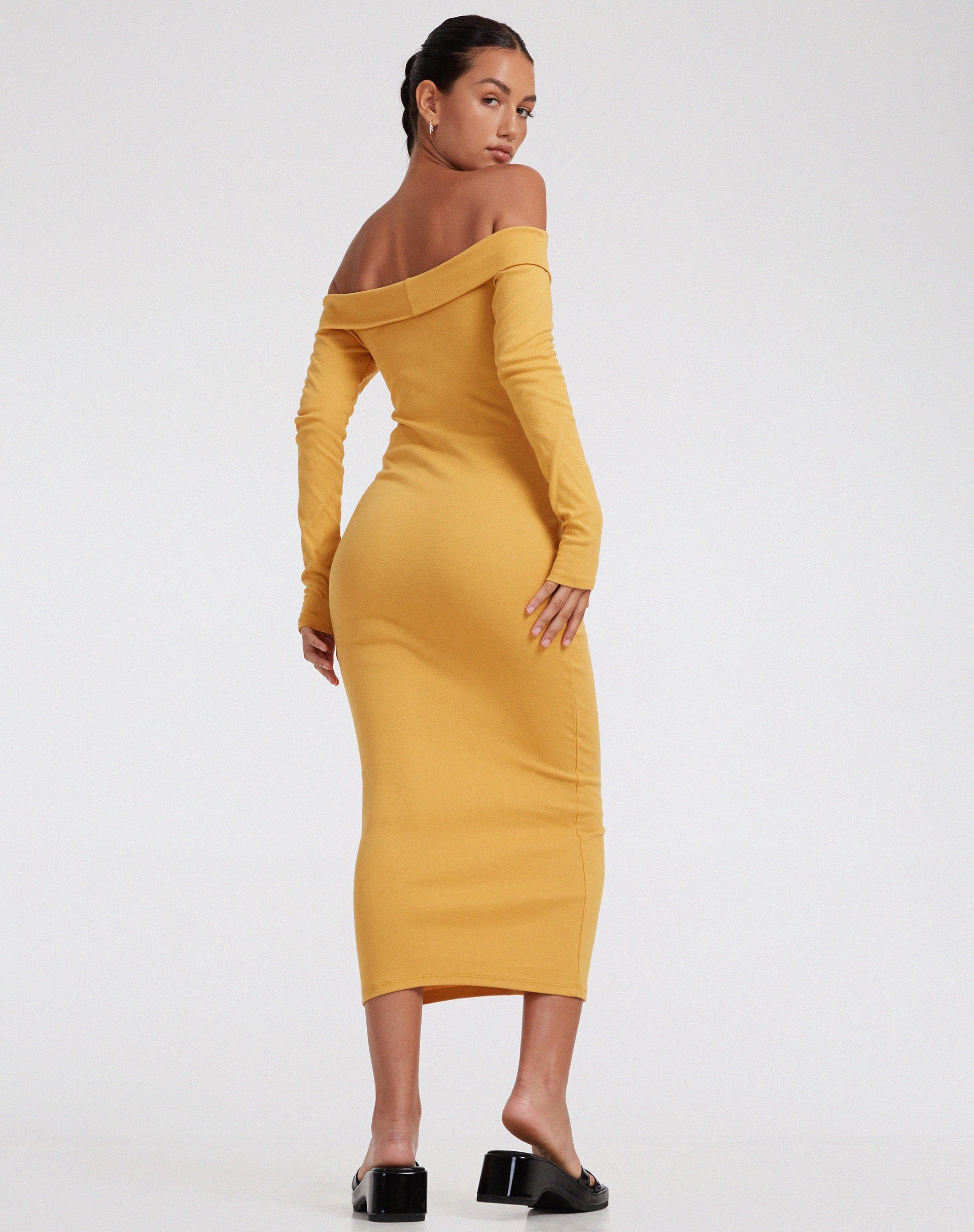 Mustard yellow 2024 dress long sleeve